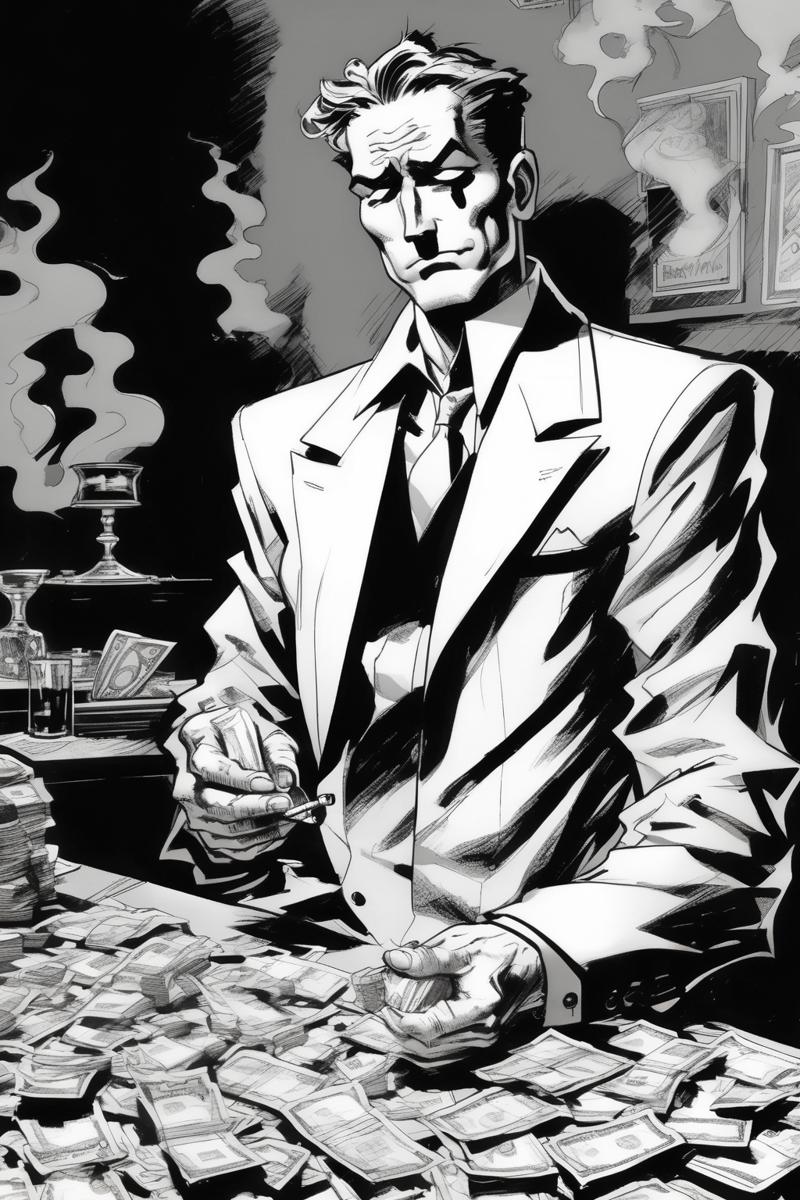 00958-2108826463-_lora_Will Eisner Style_1_Will Eisner Style - black and white, jim lee drawing cartoon of man counting money looking rich smokin.png